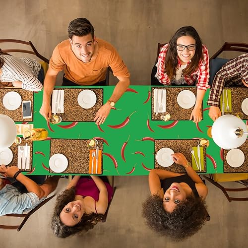 Miniatura 6 de Peryiter 4 piezas de decoración de fiesta de chili cocinero fuera de mantel de 108 x 54 pulgadas, mantel de mesa de pimienta de plástico desechable