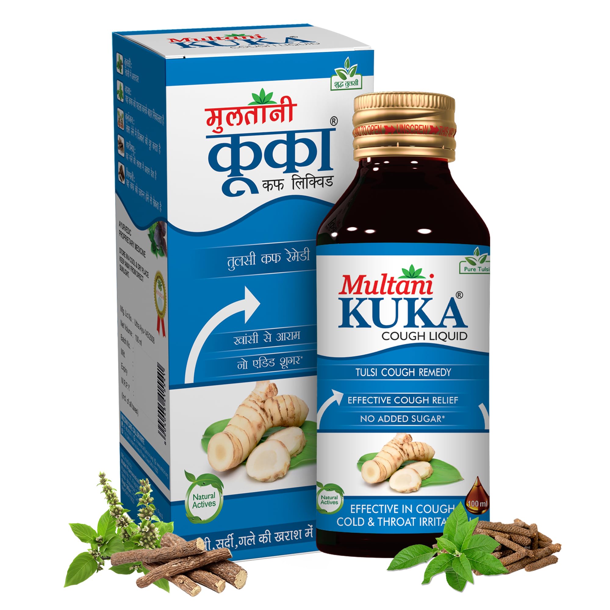 Multani Kuka Cough Syrup | No Added Sugar |Get Ayurvedic Relief Cough, Cold, and Throat Irritation. | For All Types Of Cold & Cough | Cough Syrup for Dry Cough | Goodness Of Tulsi, Pippali, Satpudina & Other Herbs | 100 Ml