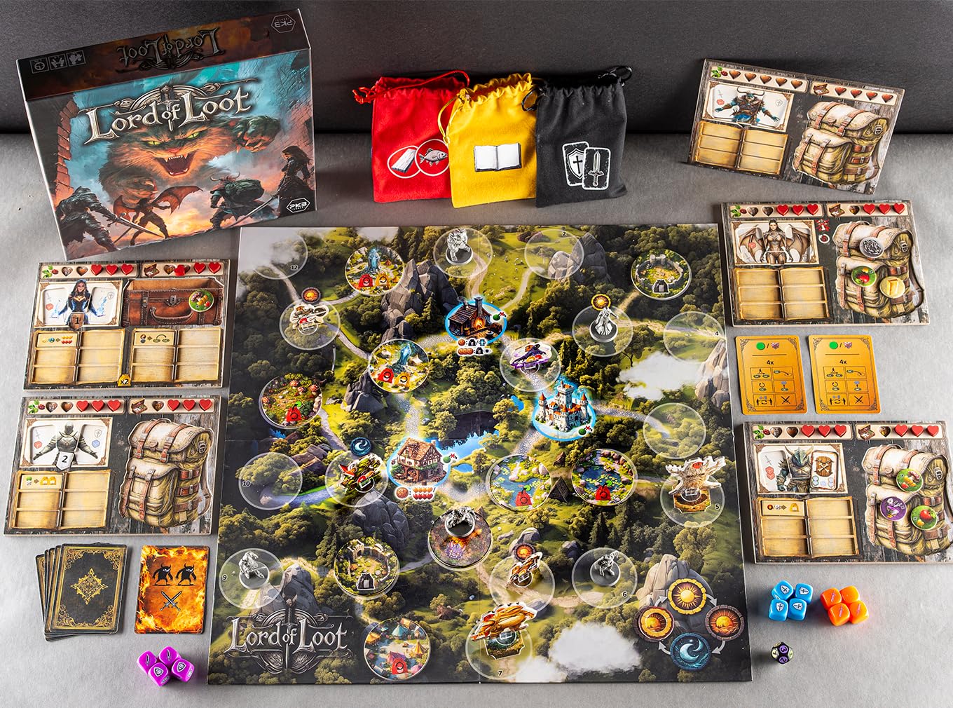 Lord of Loot, kooperatives Fantasy-Brettspiel, ab 14 Jahren, für 1–5 Spieler, 60–90 Minuten Spieldauer, auf Englisch und Deutsch