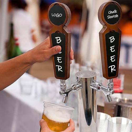 Miniatura 3 de Juego de 2 manijas magnéticas para grifo de cerveza para Kegerator, grifos de mango de cerveza de arce con marcador de tiza, juego de mango de grifo