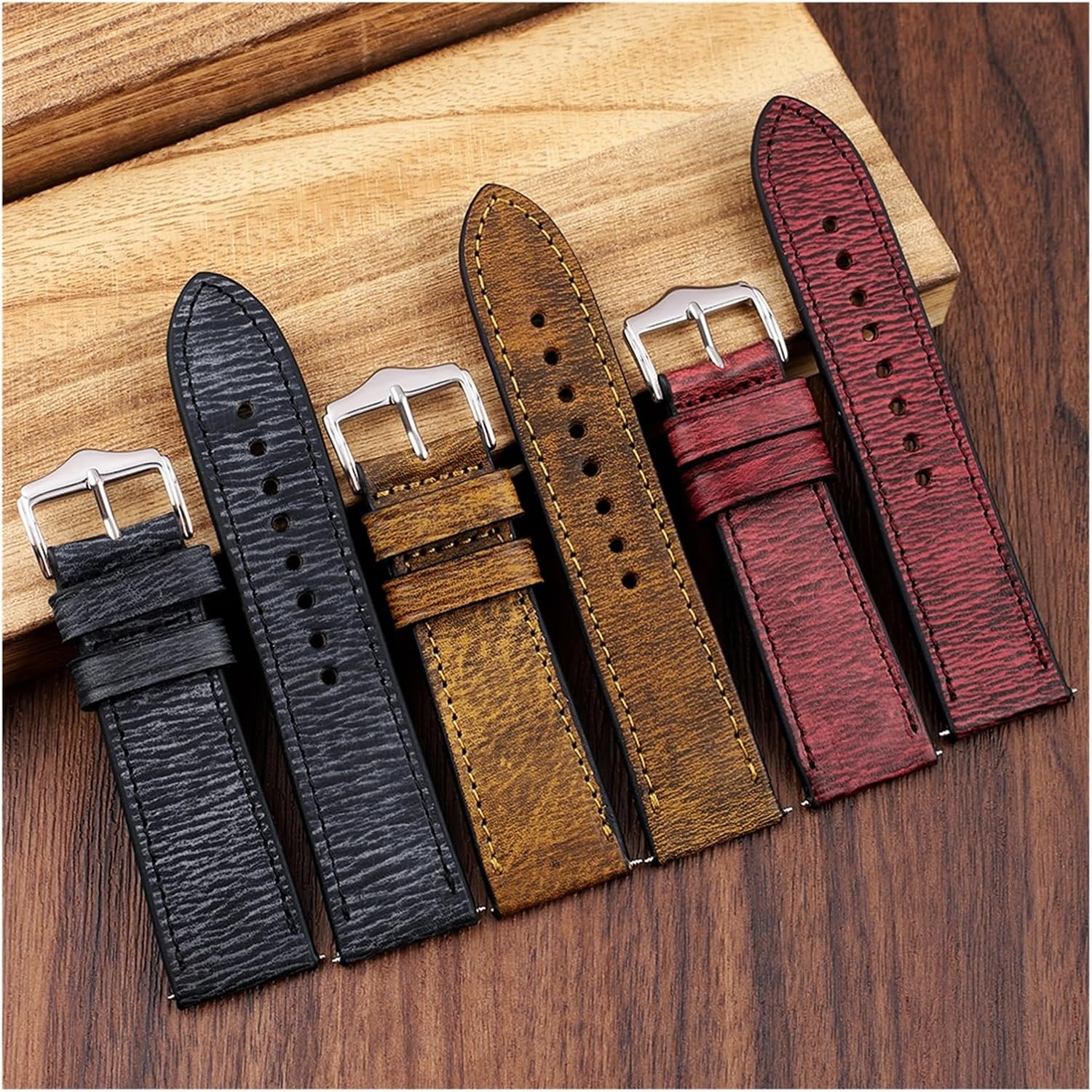XILILHC Watch Strap Coffee Yellow Red Green Vintage Watchs Band Black Blue Brown 24mm Available Handmade Smart Watchband Accessories