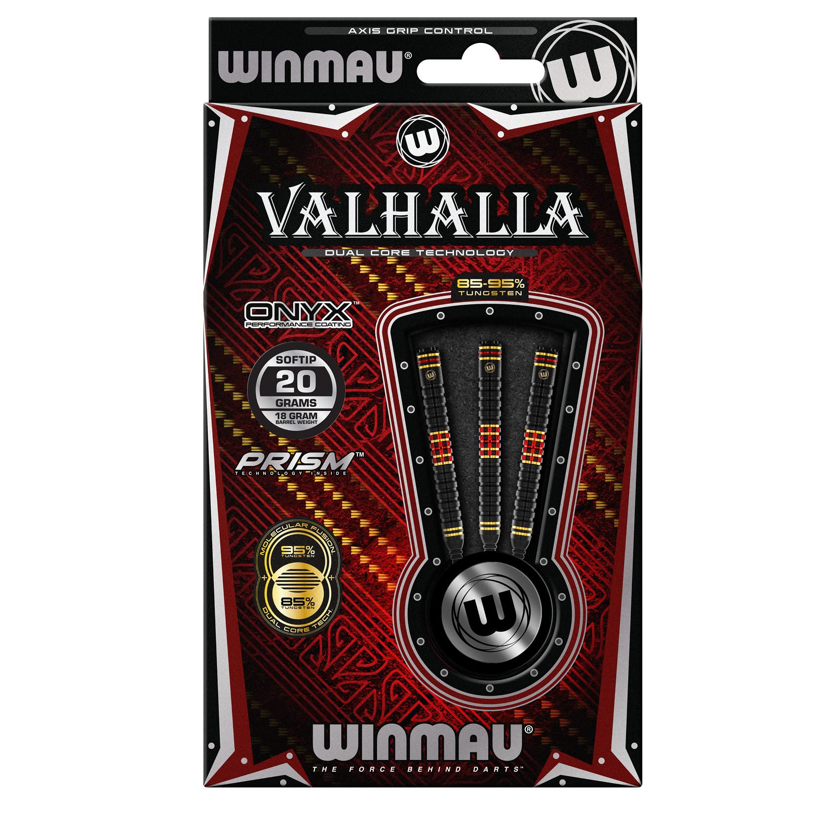 WINMAU Valhalla Set di Freccette in tungsteno Softip Professionale da 20 Grammi con Alette e steli (Asta)