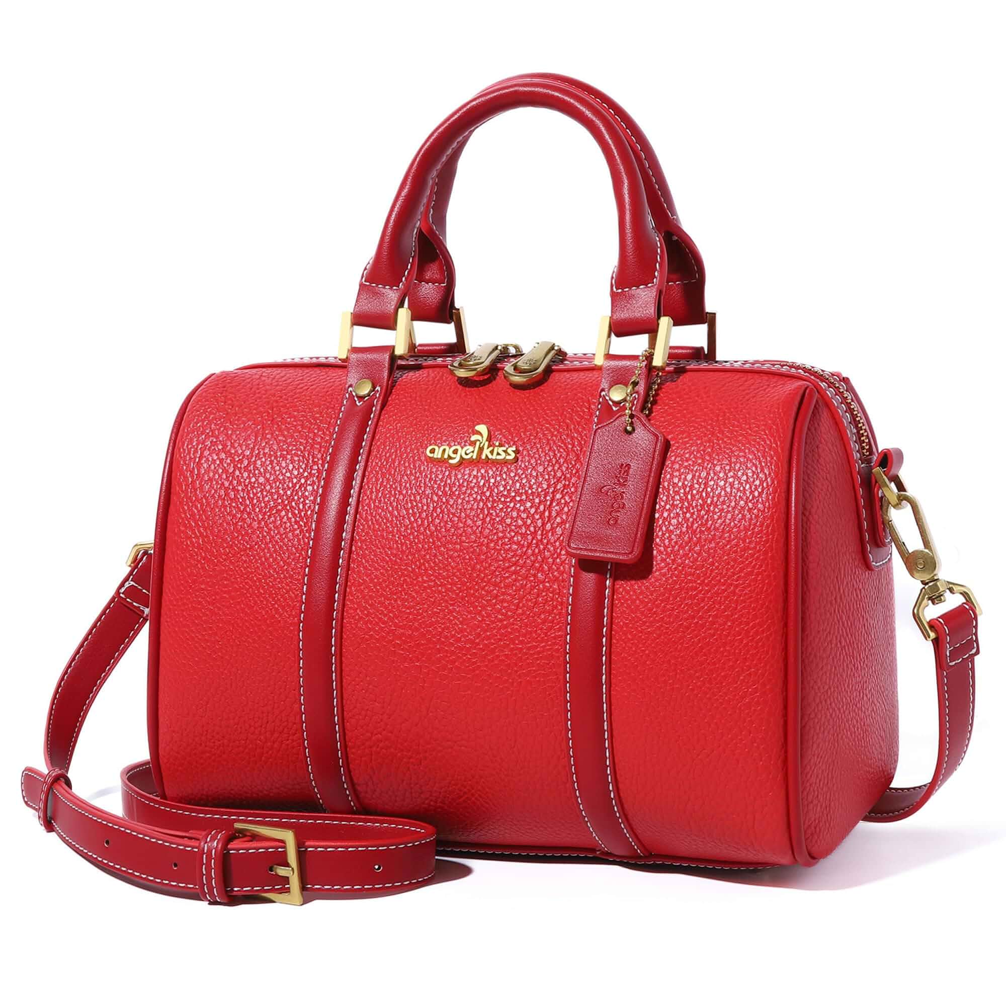 Angel Kiss Women Satchel Purses and Handbags Vegan Leather Boston Barrel Bag Top Handle Shoulder Purse with Crossbody Strap