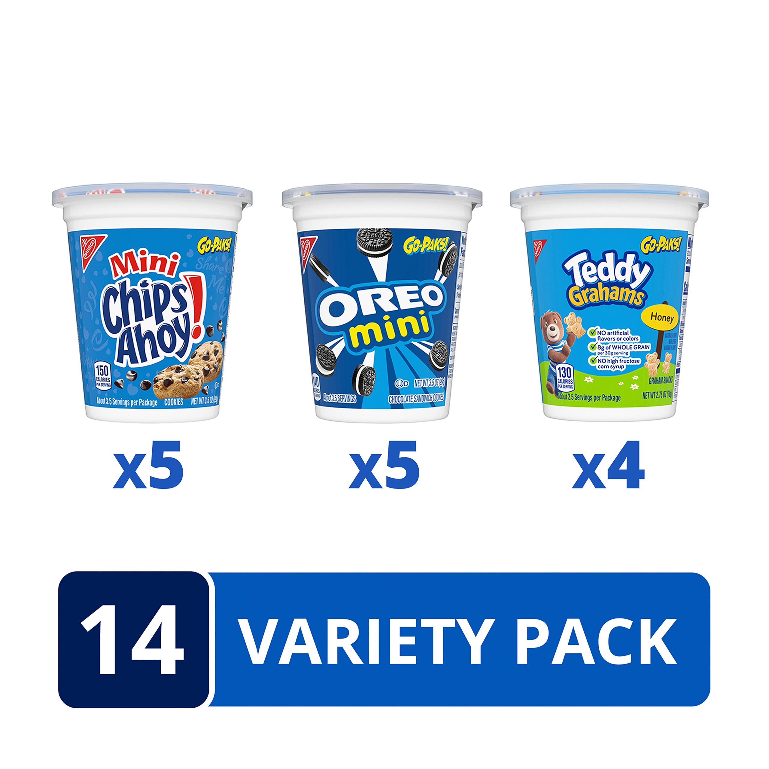 OREO Mini Cookies & CHIPS AHOY Mini Cookies Go-Cup Variety Pack, School Lunch Box Snacks, 14 Go-Cups