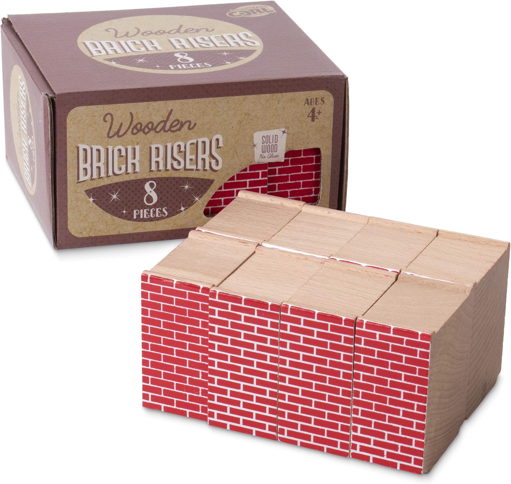 Conductor Carl Red Brick Wooden Train Track Risers, 8-Pack - Novelty Wood Train Track Set Wooden Risers for Raised Track Set and Train Track Bridges - Build Custom Track with Brick Bridges