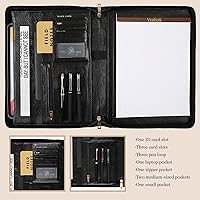 Vista 2 de Cartera de cuero genuino, organizador de padfolio de 11 x 14 pulgadas con cremallera, cartera profesional de negocios para hombres y mujeres