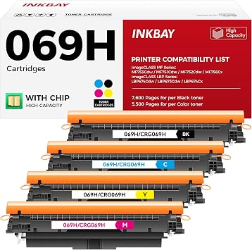 069H 069 Toner Cartridge Set 4-Pack MF753Cdw Black Cyan Magenta Yellow Replacement for Canon 069 069H Toner Compatible with Canon Color imageCLASS MF753Cdw MF751Cdw LBP674Cdw Printer Ink All-in-One