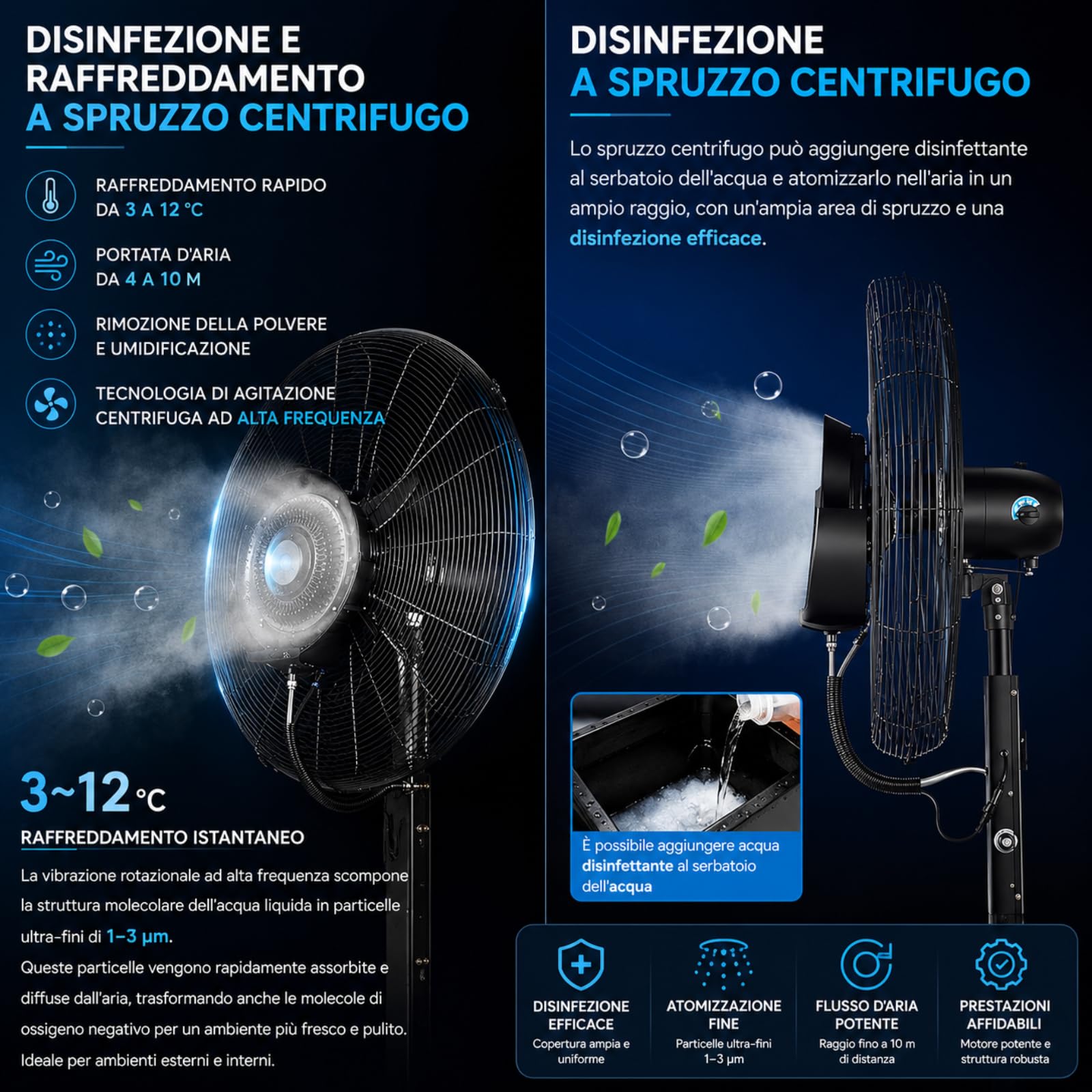 Ventilatore Nebulizzatore Magnum Nero Ø 66 cm a Piantana | Elettrico, Oscillante, Raffrescatore Lunga Distanza, 3 Velocità con Serbatoio e Ruote, Uso Civile e Industriale