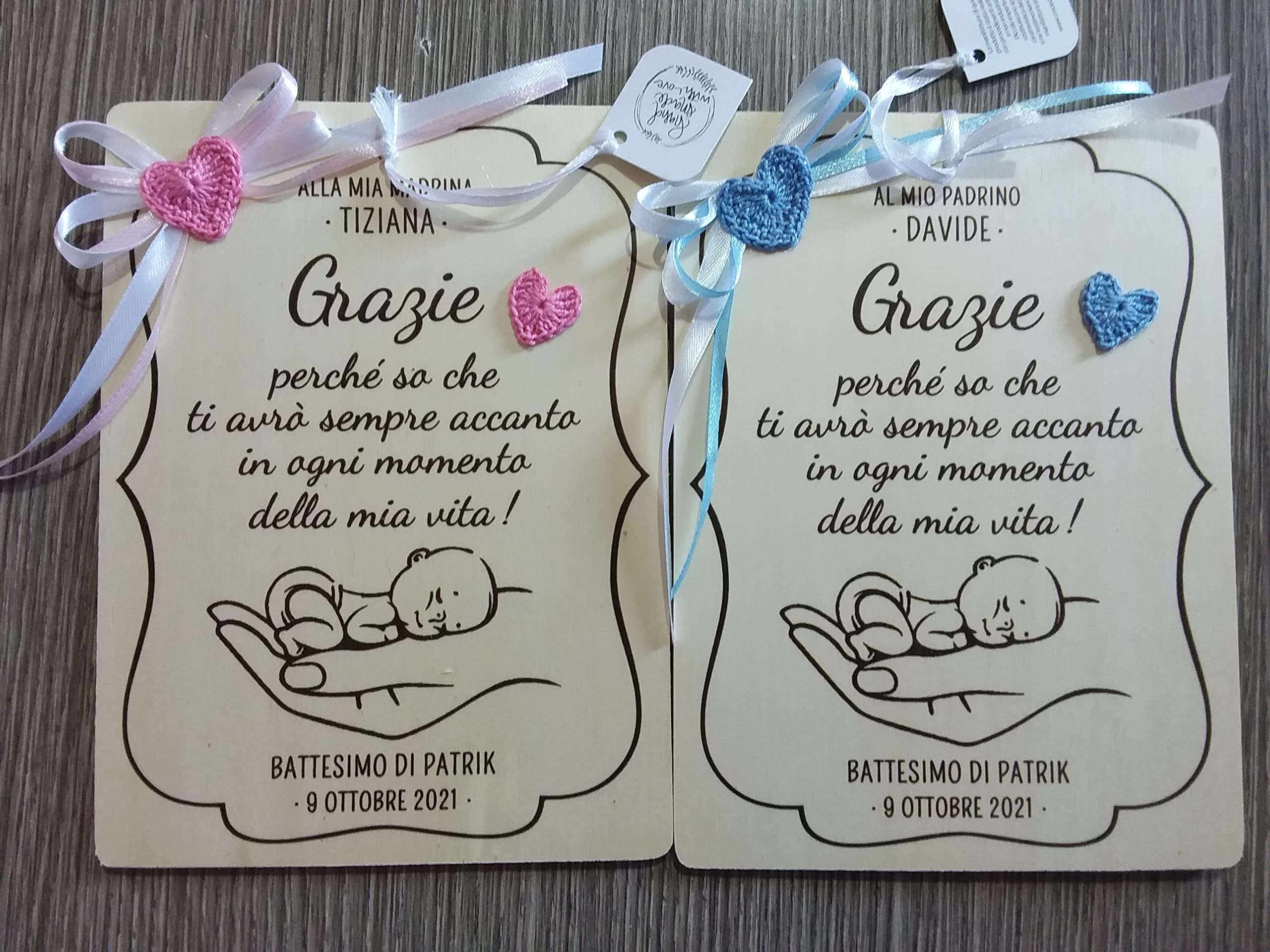 Crociedelizie, targa targhetta ricordo per madrina padrino battesimo idea regalo ringraziamento personalizzata personalizzabile nome e data completa di scatola regalo in omaggio