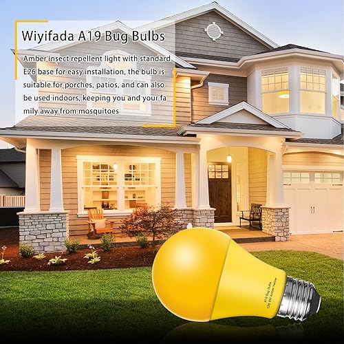 Miniatura 3 de Paquete de 2 bombillas LED para insectos para exteriores, regulables, 9 W, color amarillo ámbar que reemplazan hasta 100 W, A19 CA 110 V para