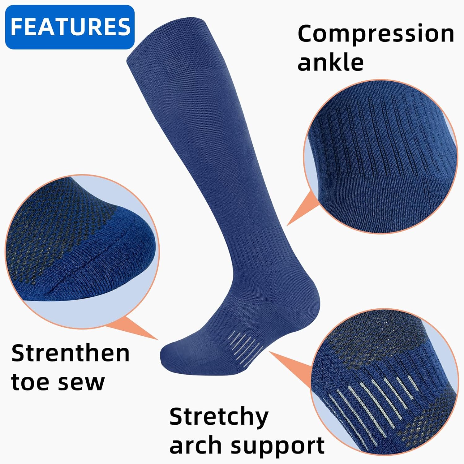 Knee High Baseball & Softball Socks, Cushioned Moisture-Wicking Performance Socks - Image 6