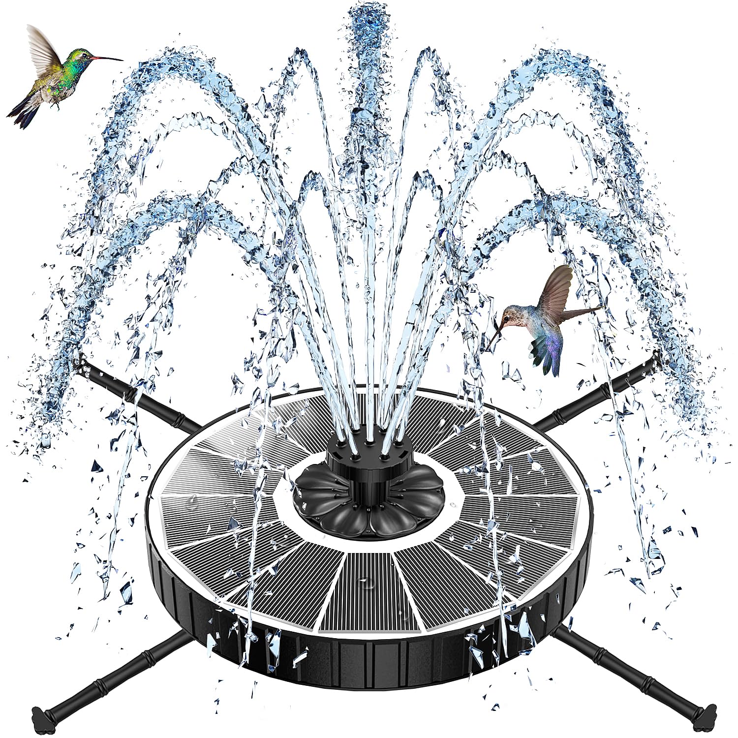 SZMP 3.5W Solar Springbrunnen für Außen mit Rotierende Stange, 2026 Upgrade Glas Solar Teichpumpe, Verstellbare Wasserhöhe, Solarbrunnen mit 8 Effekte Solar Schwimmender Solarpumpe für Garten, Teich