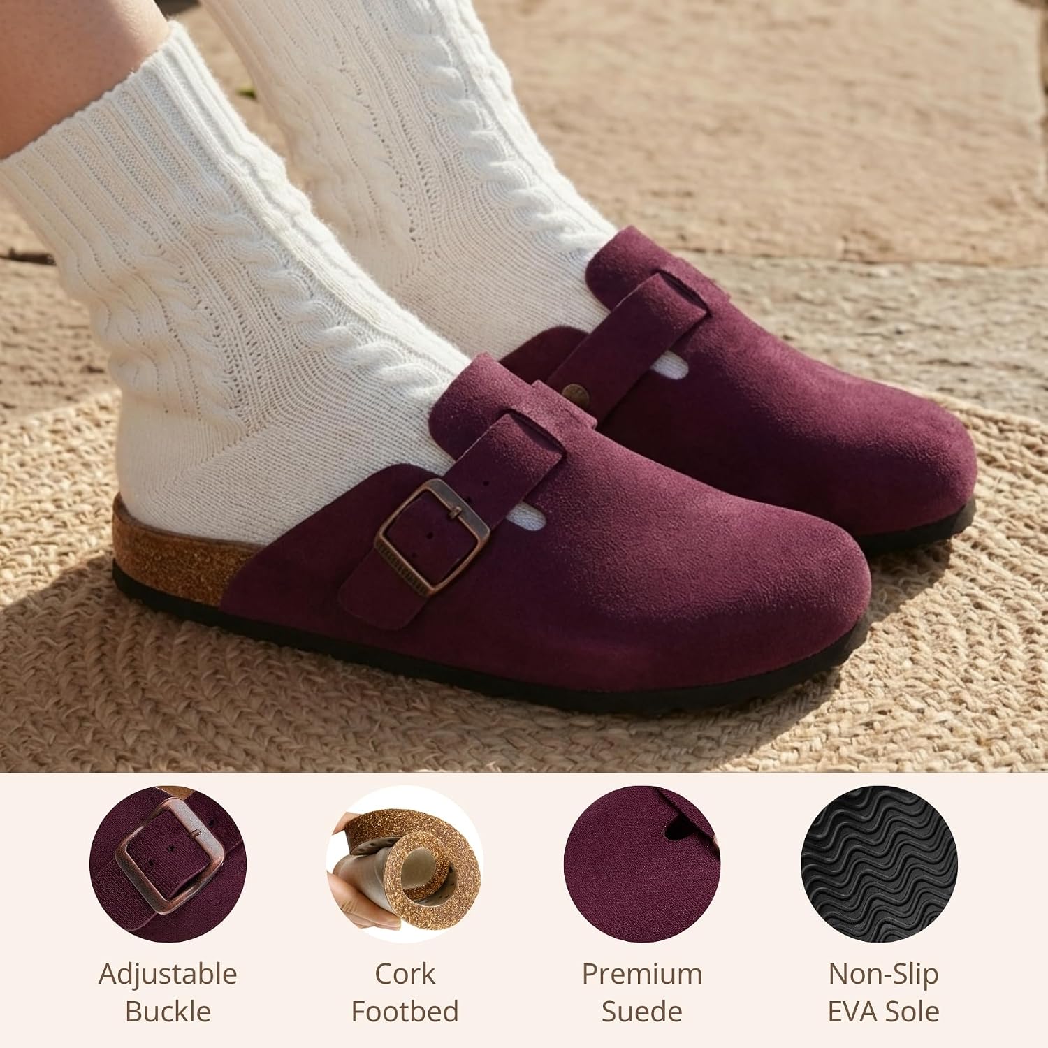 Trary Cloris Vegan Suede Clogs for Women, Slip On Potato Shoes Mules
