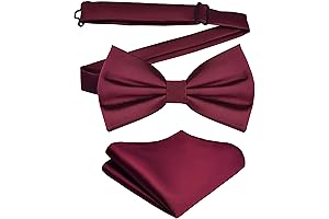 Mens Wine Red Double Fold Pre-tied Bow Tie and Pocket Square Set