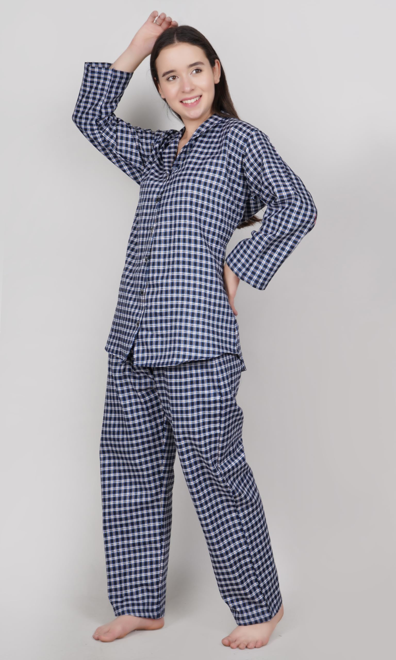 HOUSE OF MD Women's Woollen Full Sleeve Night Suit with Lapel Collar (Blue, XL) - Image 3 thumbnail