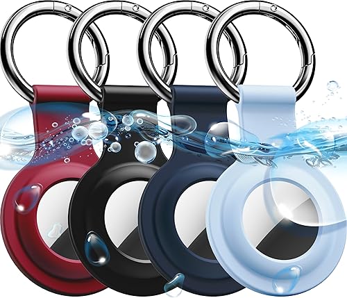 Miniatura 8 de R-fun Soporte para Airtag con llavero, 4 unidades Funda de silicona impermeable para AirTag con llaveros para cartera, collar de perro, equipaje y