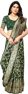 Women's Kanjivaram Banarasi Jacquard Silk Saree With Blouse Piece (Free Size)