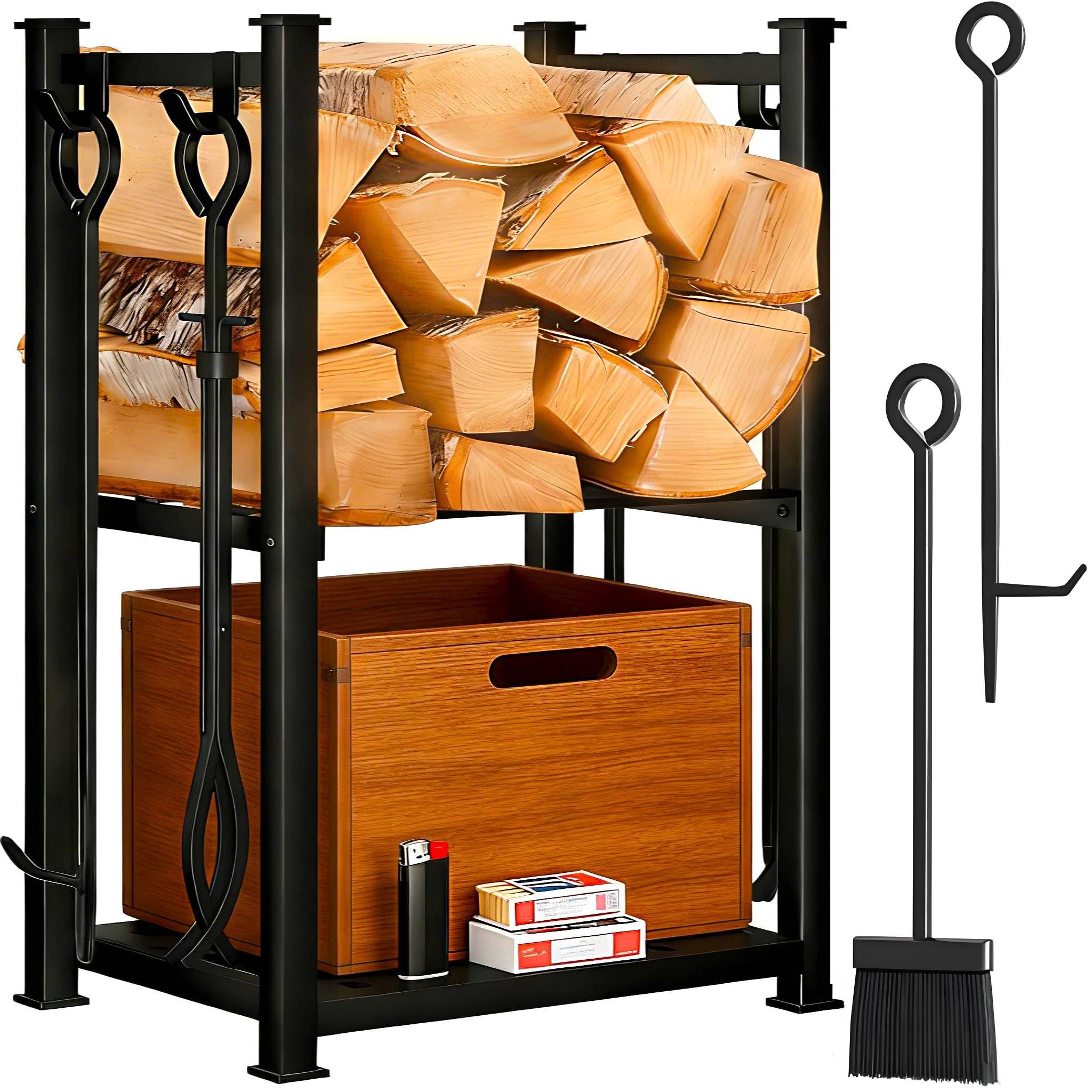 Amagabeli - Puerta de troncos con 4 herramientas, 72 x 46 x 30 cm, interior exterior, gran capacidad, conjunto de herramientas de chimenea, soporte de leña, herramientas de almacenamiento