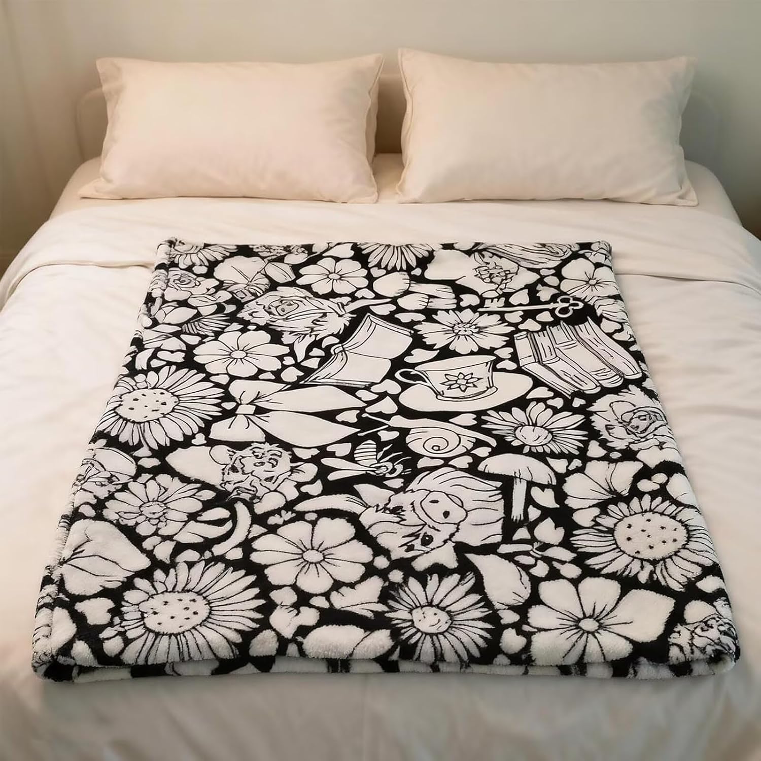 NatureHaven Coloring DIY Washable Blanket, with 24pc Colored Pens, 59x53 Inch, Creative Art Custom Dyed Fabric Blankets (Retro Flowers)