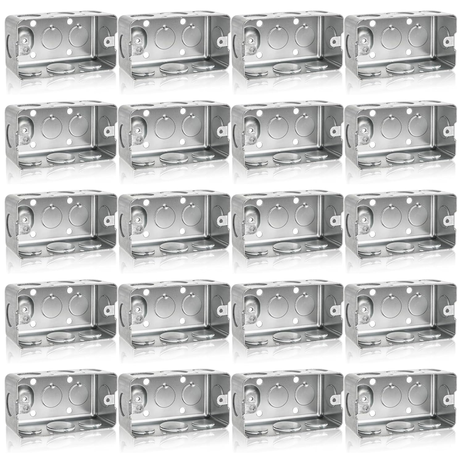 Fasmov 20-Pack 4x2x1-7/8" Galvanized Steel Handy Boxes, 13 Cu In Junction Boxes with 10 Knockouts for Easy Wiring