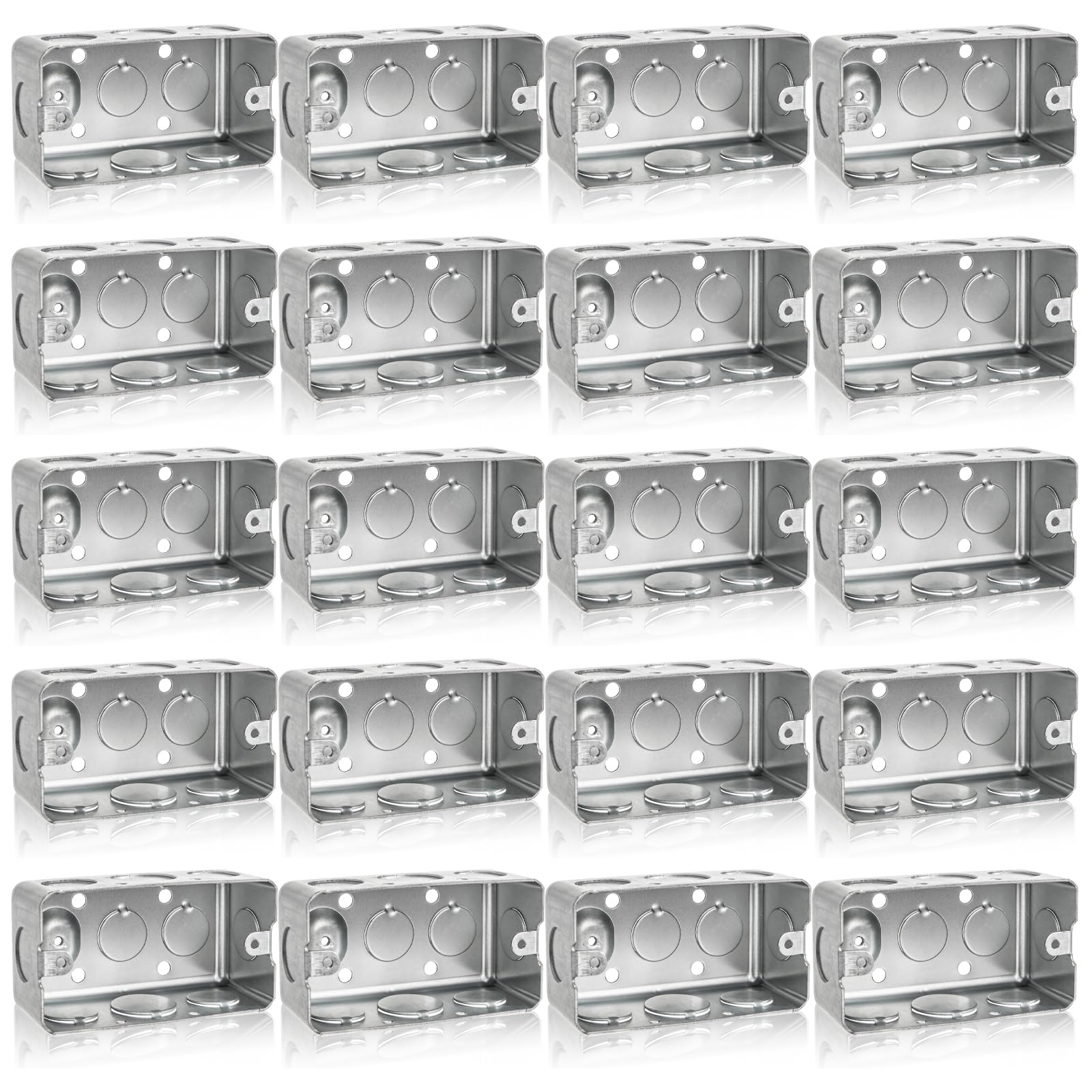 Fasmov 20 Pack Metal Electrical Box, 4" x 2" Utility Electrical Box, 1-7/8" Depth Handy Box, Raised Ground,13 Cu. in. Capacity Square Electrical Junction Box, Galvanized Steel