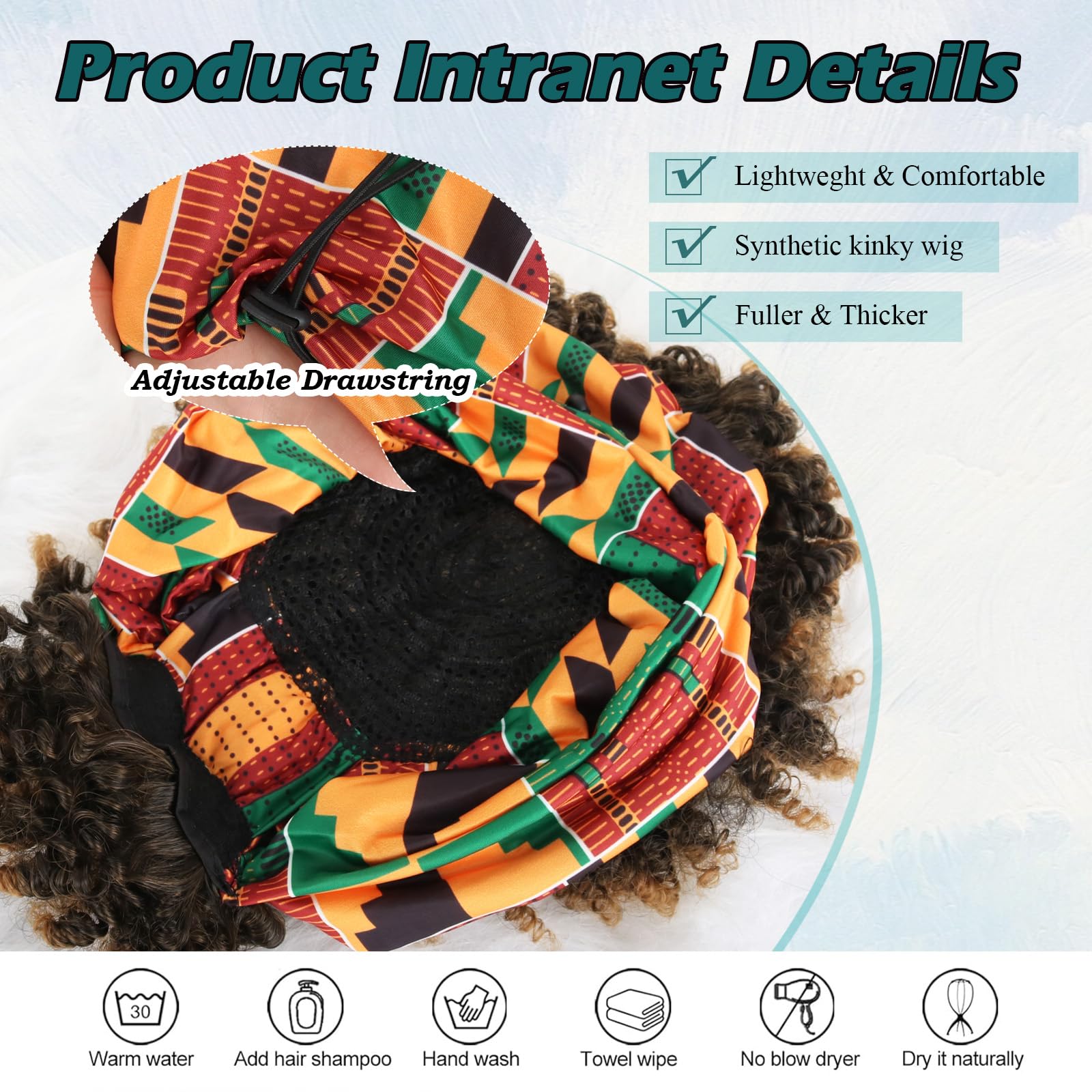 DEYNGS Kinky Curly Afro Puff Wig with Bangs Highlight Blonde Headband Wigs Afro Curly Headband Wig with Bangs Afro Wigs for Black Women Turban Wrap-Wigs 4inch Product Image 2
