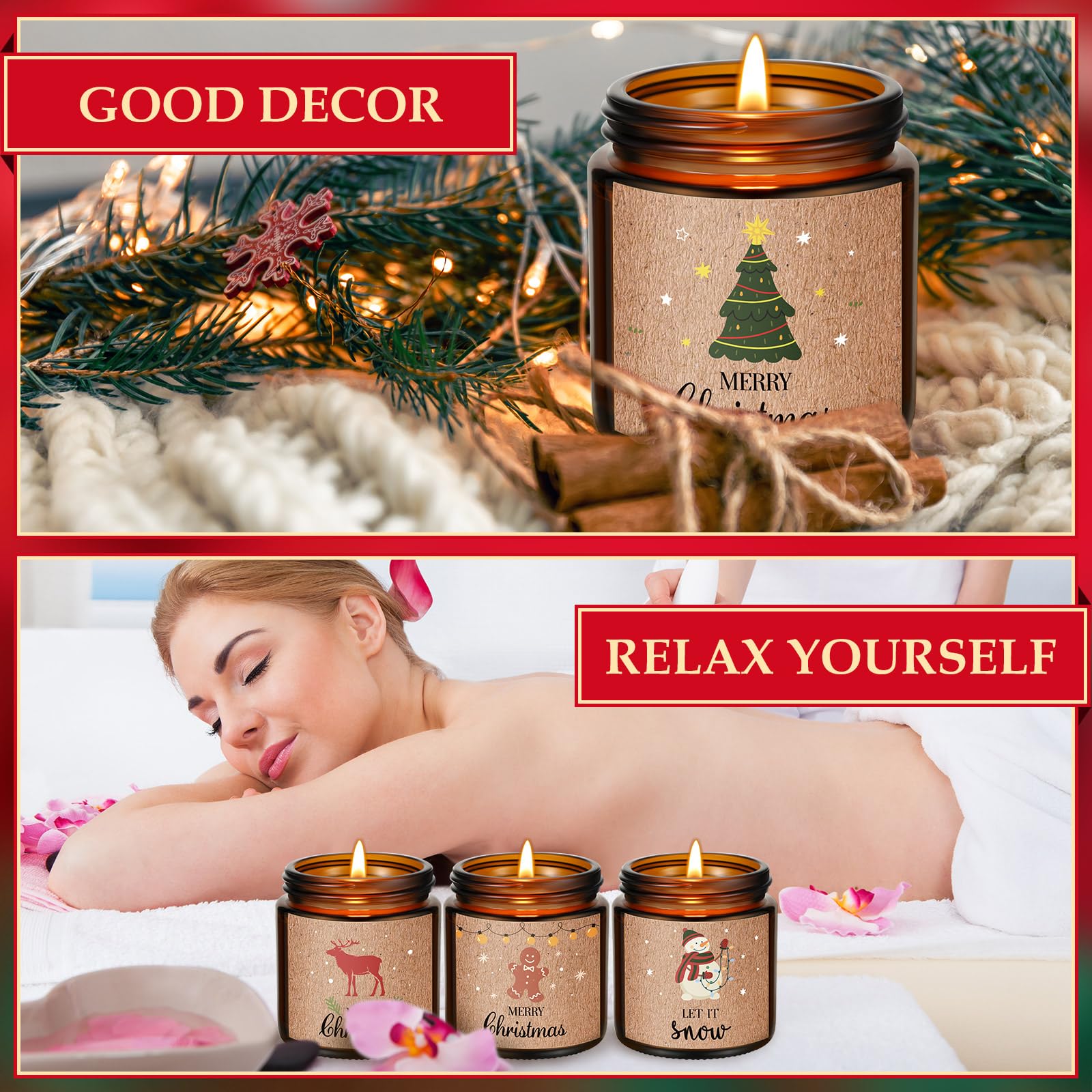 MTLEE 12 velas de Navidad perfumadas, regalos de Navidad para mujeres, velas de aromaterapia para el hogar, Navidad, cumpleaños, yoga (estilo bonito)