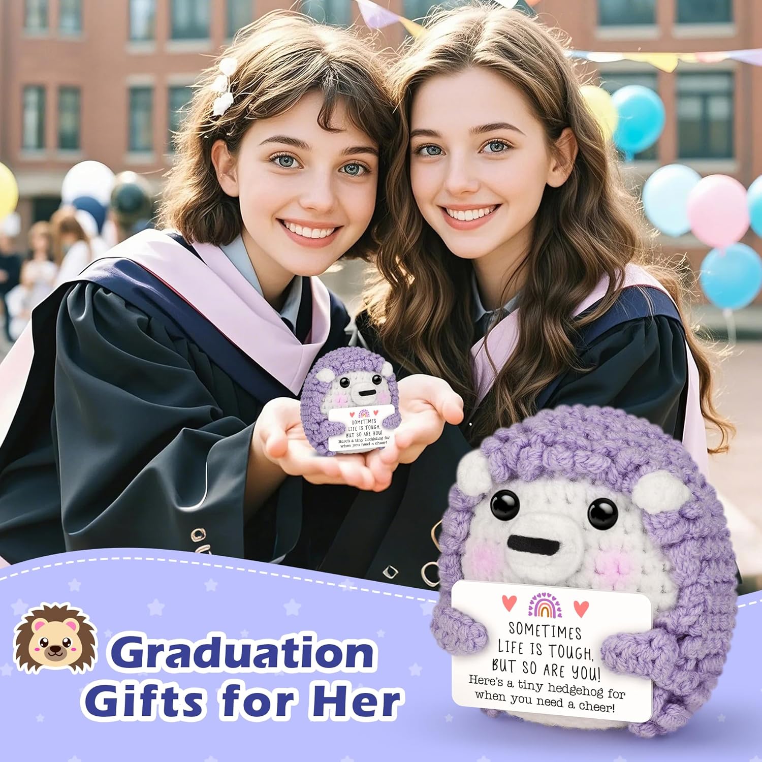 Get Well Soon Gifts for Friend Coworker,Life is Tough But So are You Inspirational Gift,Funny Crochet Hedgehog,Thinking of You Cancer Care Chemo Cheer Up Stress Relief Mental Health Decor - Image 8