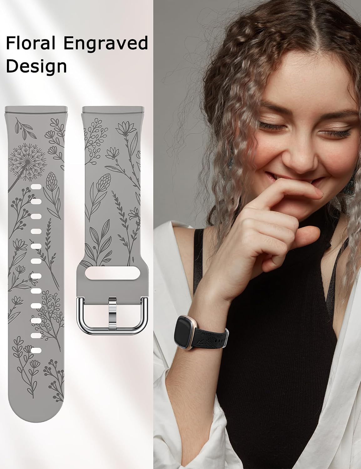 Minyee 3 Packs Floral Engraved Band Compatible with Fitbit Versa 4/Versa 3/Sense 2/Sense Band Women, Cute Soft Silicone Dandelion Flower Pattern Sport Designer Fancy Summer Strap for Versa 4 image 3