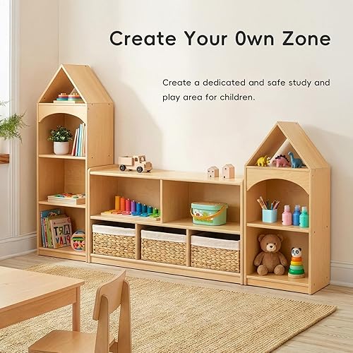Miniatura 8 de OOOK Montessori Shelf 5-Section Wooden Storage Cabinet, 2-Shelf Toy Organizers and Storage, Kids Classroom Organizer, Playroom, Daycare and Preschool