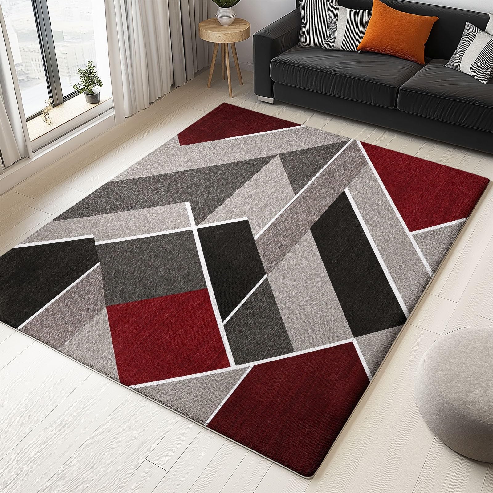 Tapis de salon géométrie abstraite idéal pour chambre d'enfant lavable