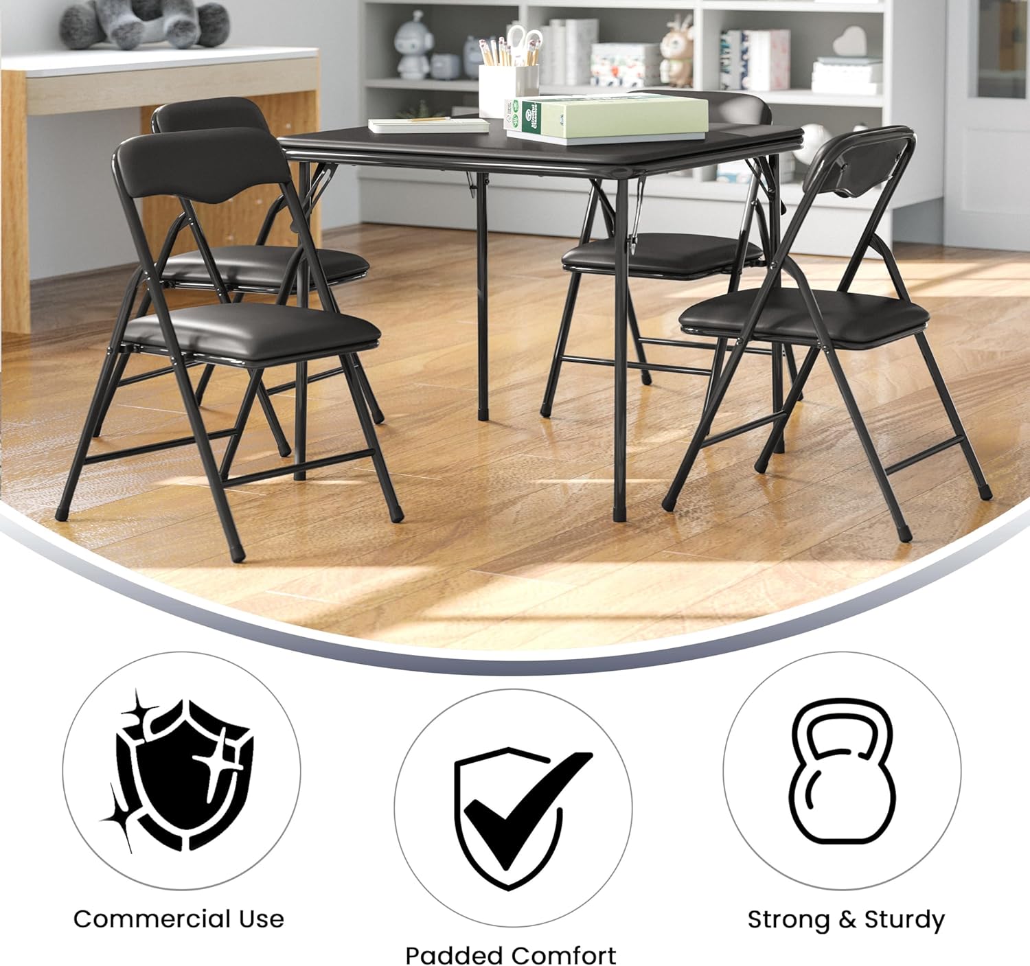 Flash Furniture Mindy Kids 5-Piece Folding Table and Chairs Set for Daycare and Classrooms, Children's Activity Table and Chairs Set, Black