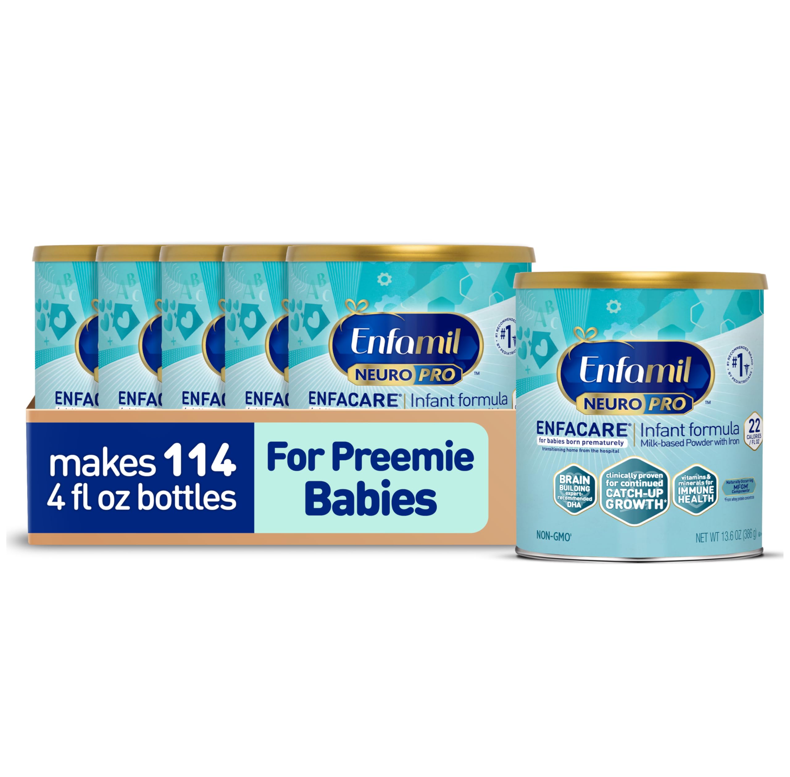 EnfamilNeuroPro EnfaCare High Cal Premature Baby Formula Milk-Based with Iron, Brain-Building DHA, Vitamins & Minerals for Immune Health, Powder Can, 13.6 Oz (6 Count)