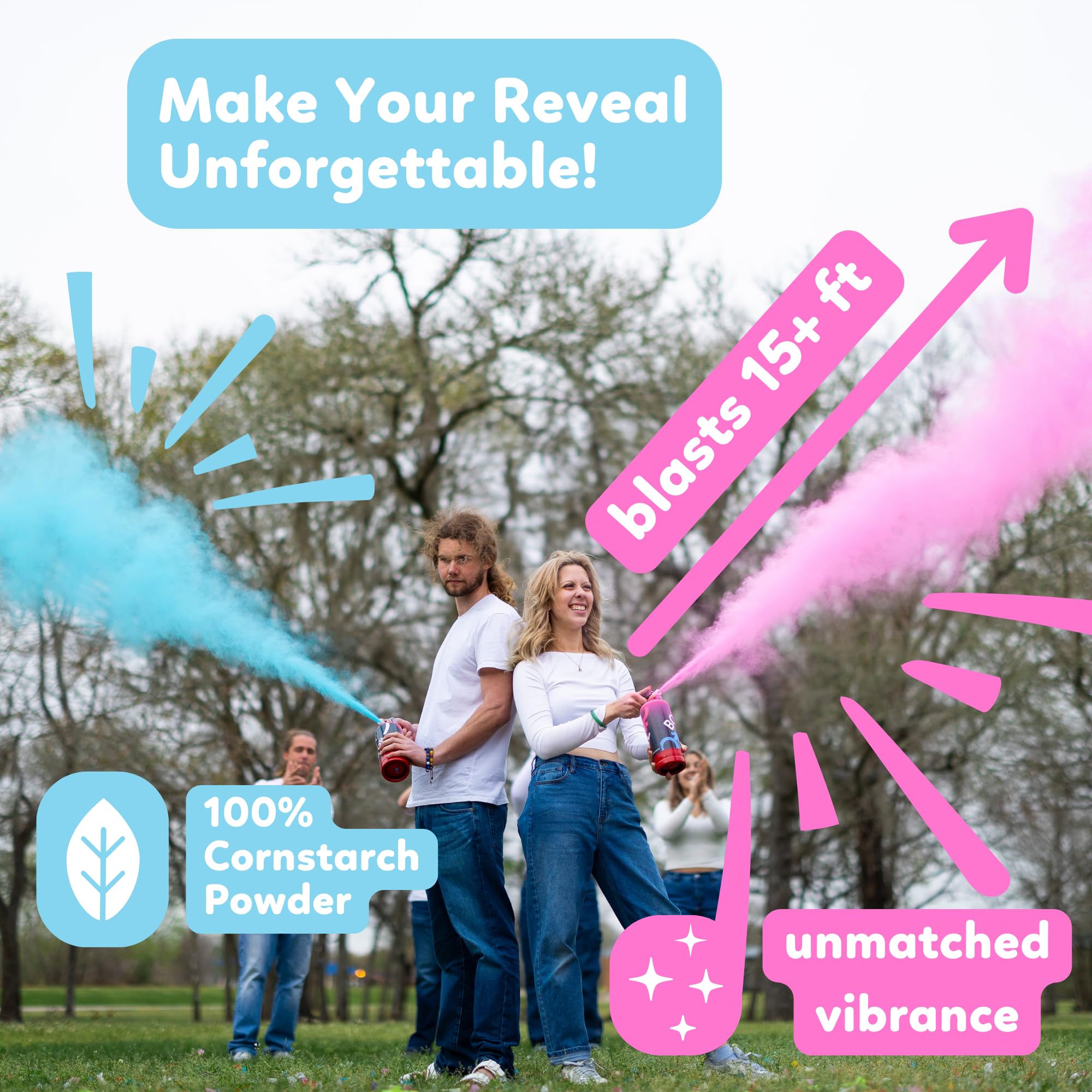 Baby Gender Reveal Fire Extinguisher Smoke Bombs Powder Cannon Gold | 1 Blue & 1 Pink | Fireworks Alternative | Biodegradable | Decorations for Photoshoots, Celebrations, Parties | TUR Party Supplies