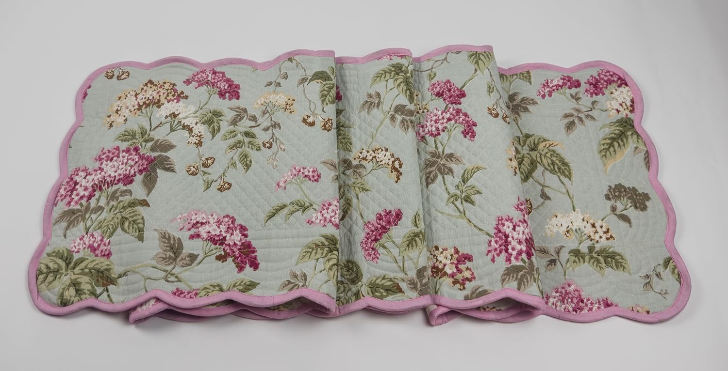 Mint Blush - Bloom Collection Luxury Handcrafted Runner (Reversible) Cotton Quilted Fabric Machine Washable – Elegant Home Decor – 14 x 72 inches