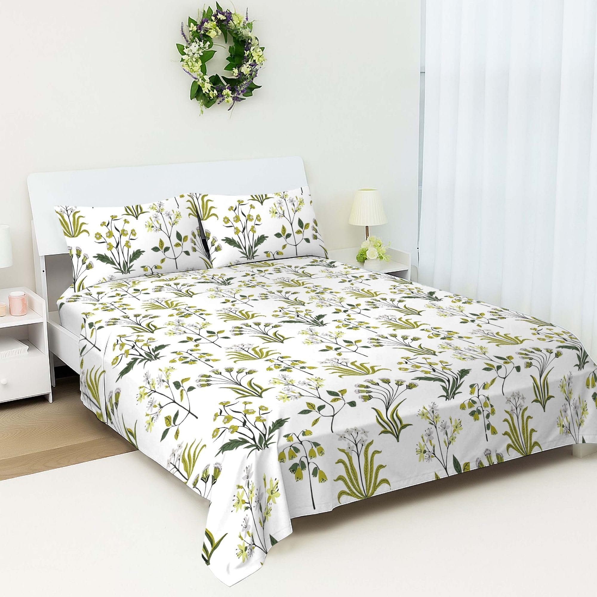 100% Egyptian Cotton Flat Sheet Double Bed 400 Thread Count Luxury Cooling Breathable Floral Printed Top Sheet – Soft Premium Hotel Quality Bed Sheet (230 x 250 cm)