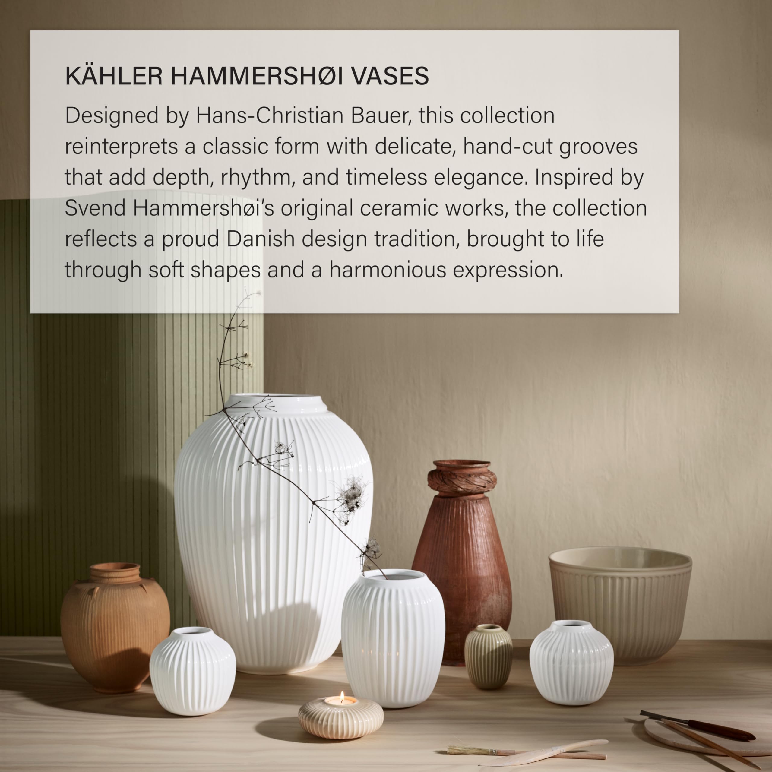 Kähler Vase H21 cm Hammershøi dänisches Design für Blumen Handarbeit, Weiss