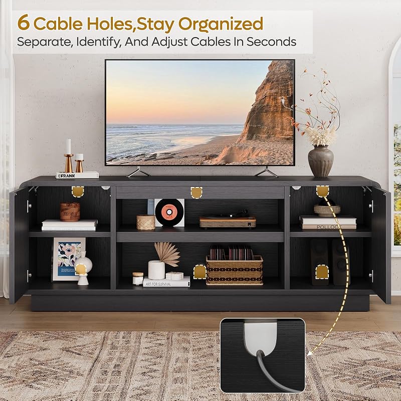 Bestier 63" Mid Century Arched TV Stand with Storage, Black image 4