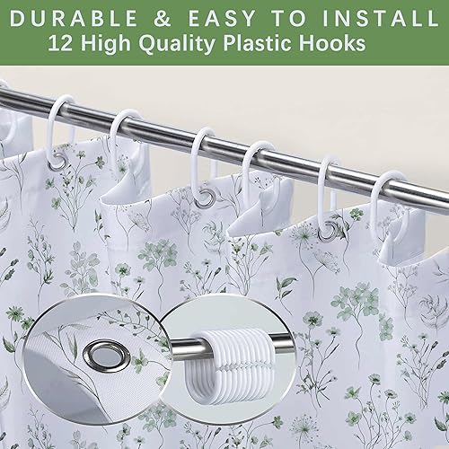 Miniatura 7 de Cortina de ducha floral verde salvia, bohemio, acuarela, eucalipto, botánica, para baño, bonita cortina de ducha de tela impermeable para decoración