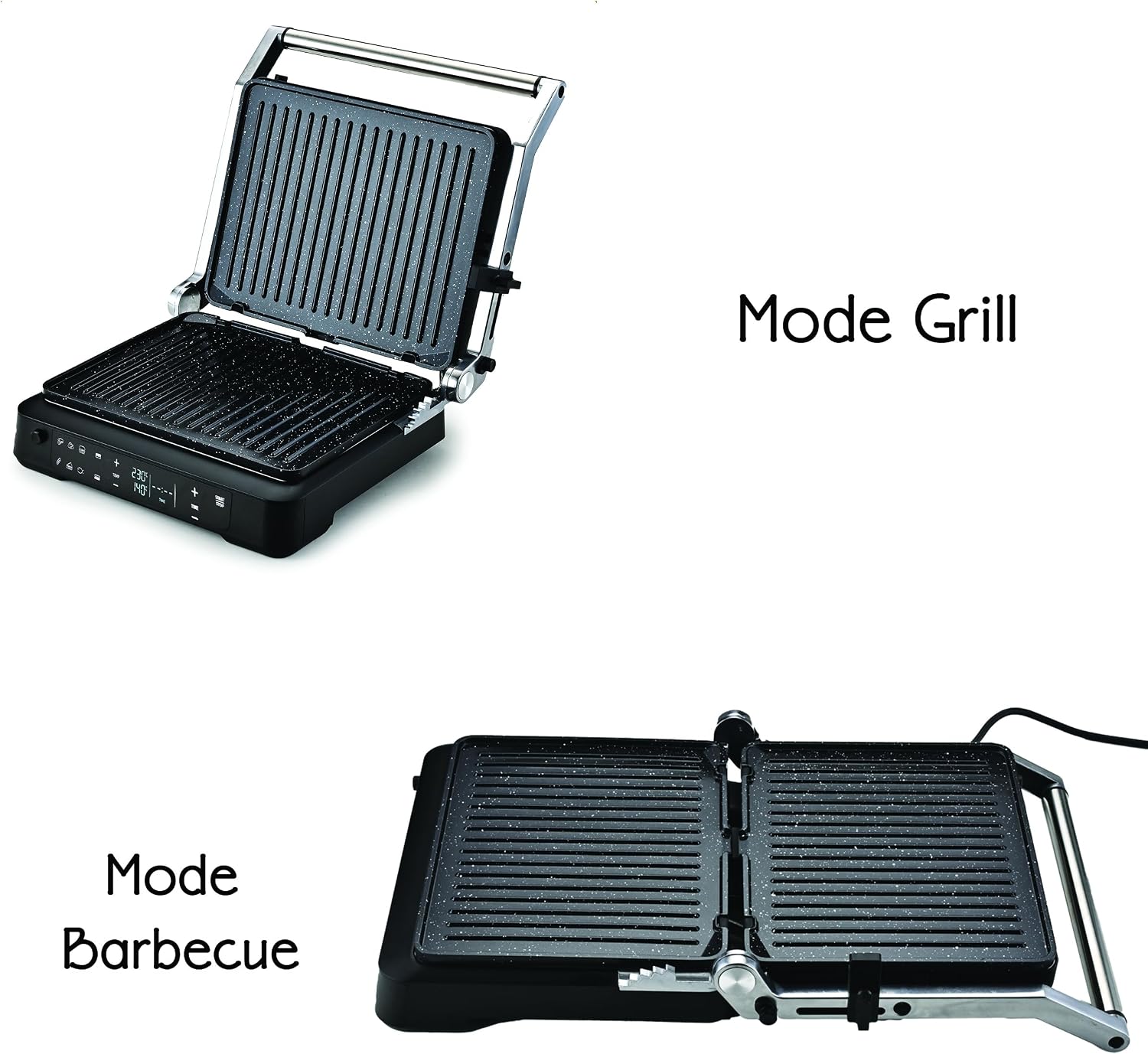 Grill in closed position, cooking meat
