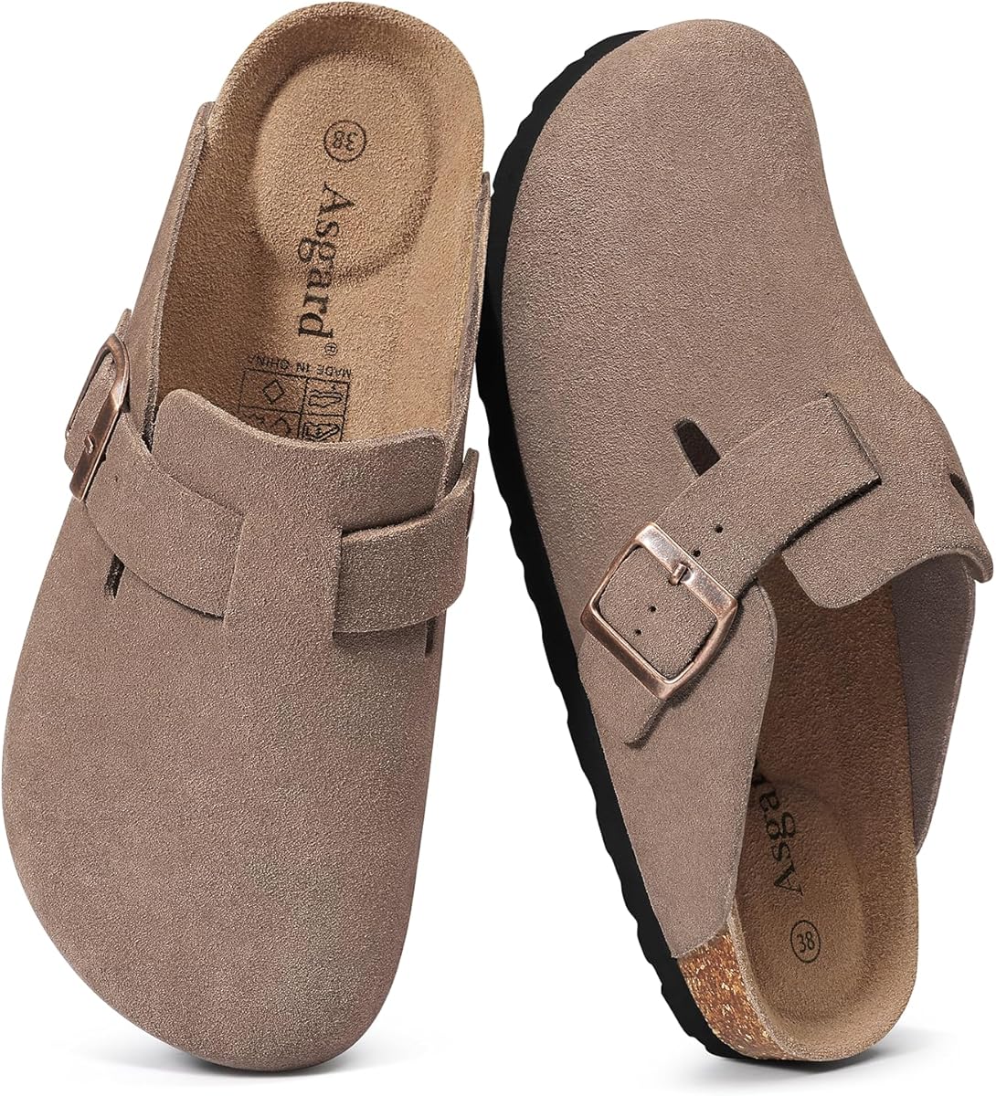 Asgard Genuine Suede Clogs for Women Men Leather Mules Arch Support Potato Shoes with Comfort Cork Footbed