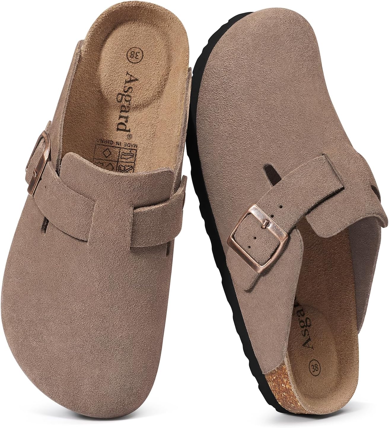 Asgard Genuine Suede Clogs for Women Men Leather Mules Arch Support Potato Shoes with Comfort Cork Footbed