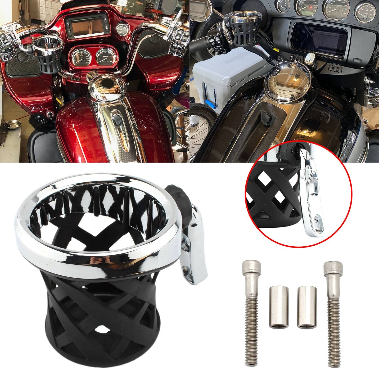 Portabevande in metallo cromato per manubrio moto, adatto per Harley