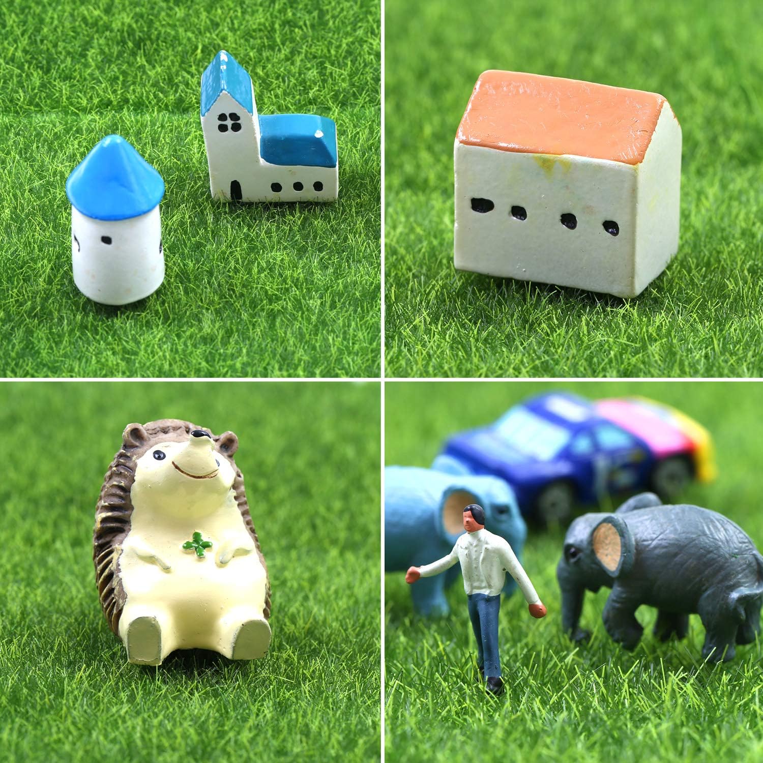 Elcoho 12 Pieces Fake Grass for Crafts Fairy Garden 6 x 6 Inches Artificial Garden Grass for Miniature Ornament Dollhouse DIY Decoration