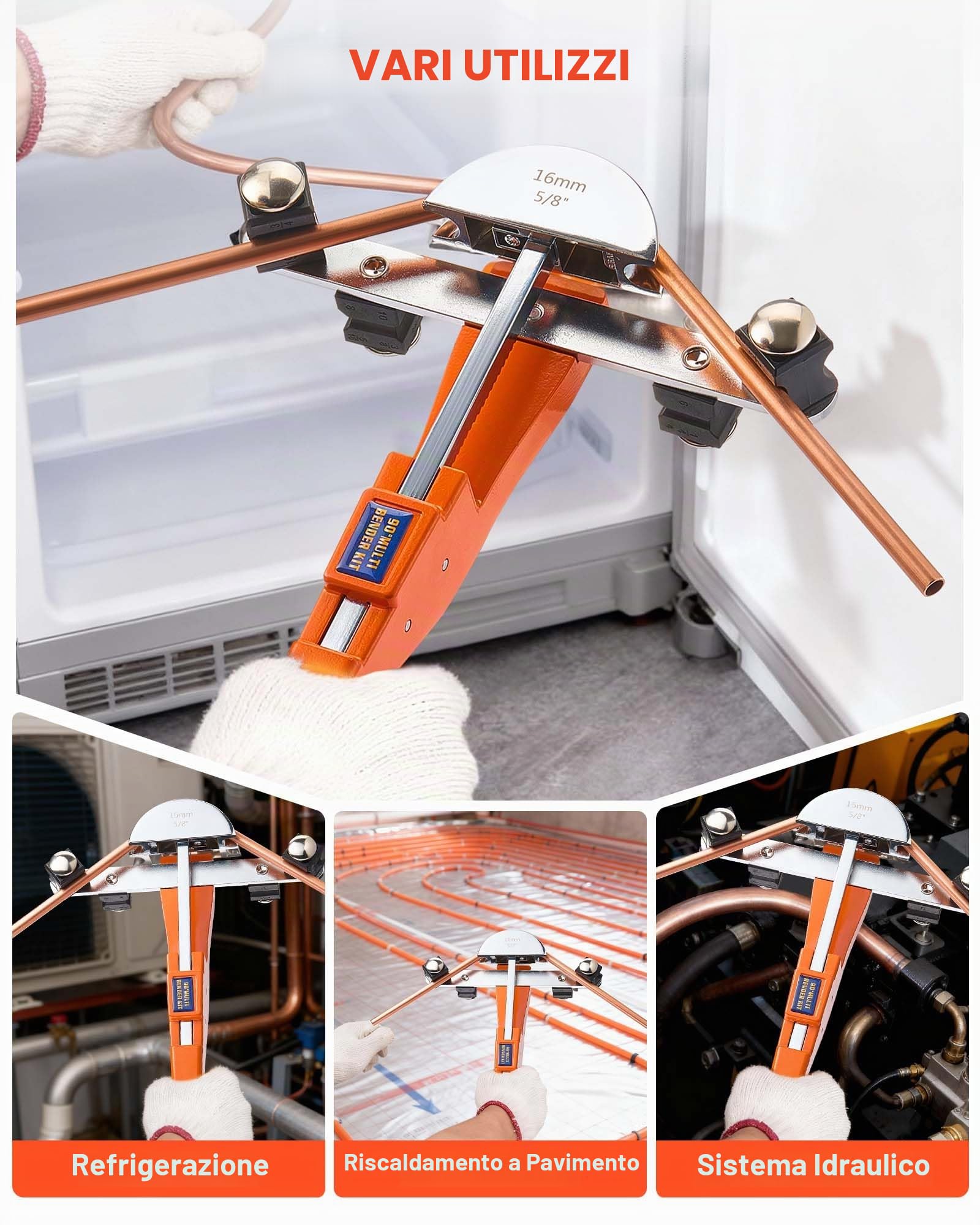 VEVOR Kit Piegatubi Pinza Piegatrice Manuale per Tubi in Rame Alluminio 6mm-22mm, Utensile per Piegatura a Cricchetto Manuale Spessore Compatibile 0,5-1,2 mm 7 Matrici per Manutenzione Impianti HVAC