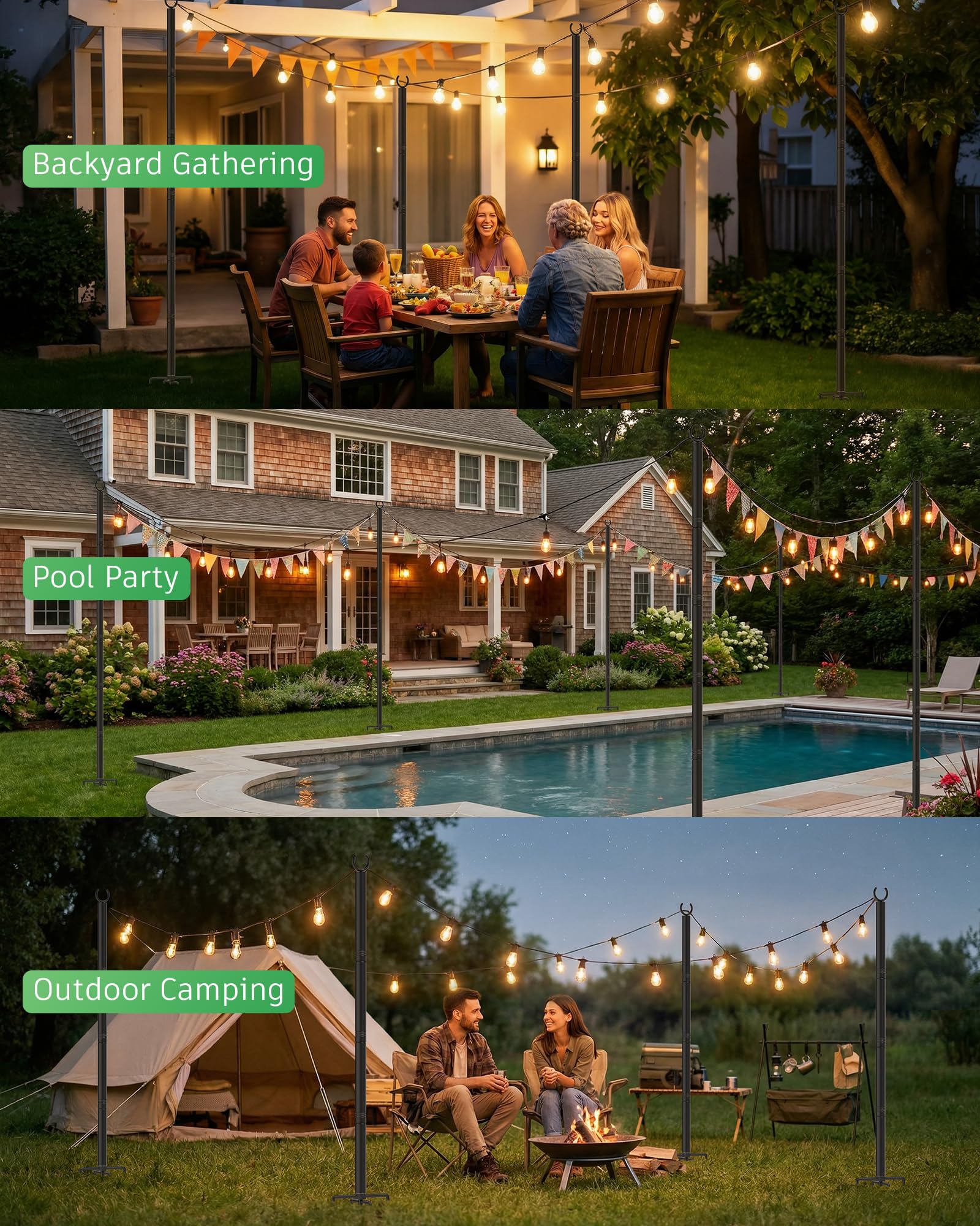 LAND·VOI Confezione da 2 pali luminosi per esterni, resistenti, con base a 5 poli e altezza regolabile, perfetti per cortile, patio, giardino, recinzione e decorazione per feste
