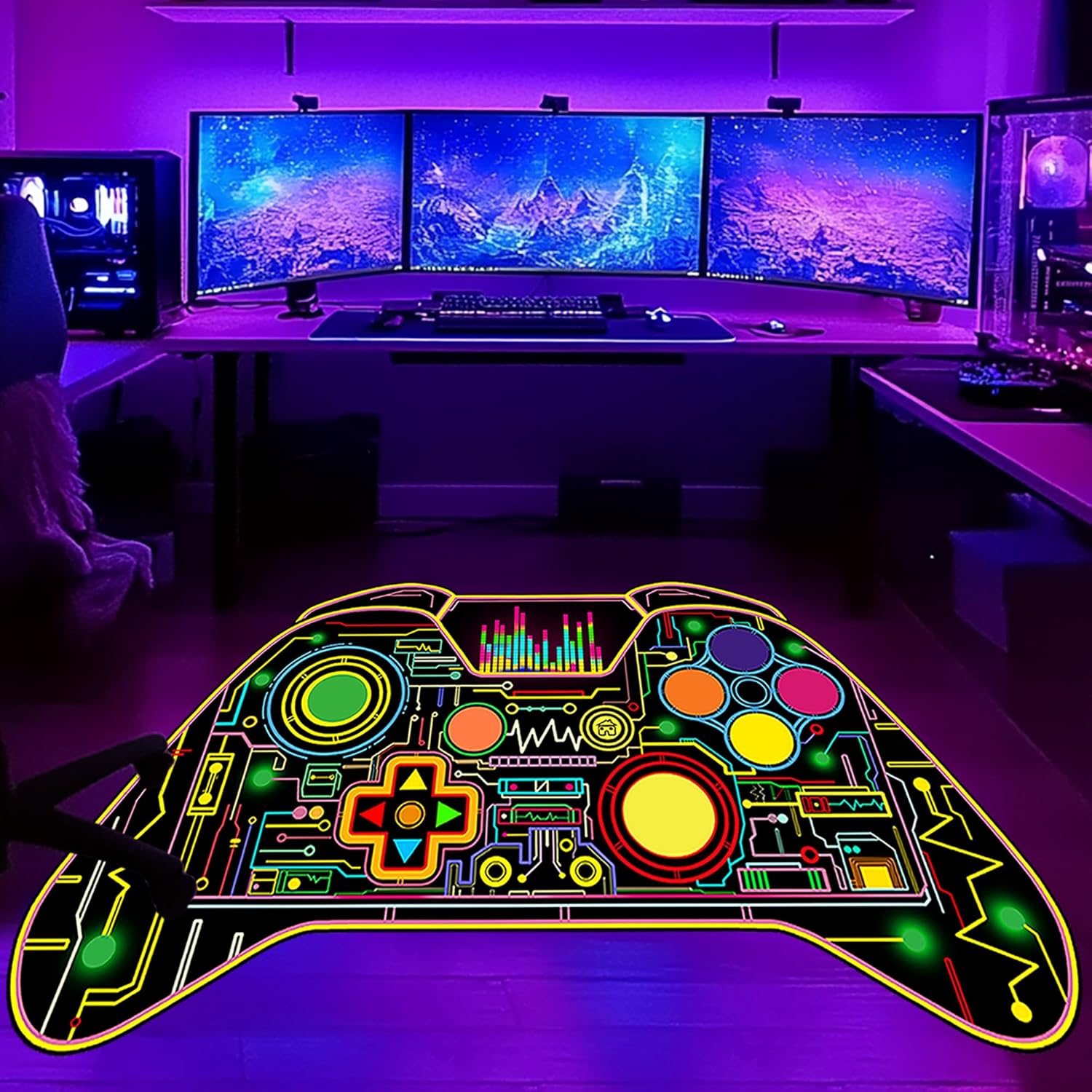 Gaming Area Rugs for Boys 5x7 Feet - Game Room Decor Rug Gamer Rug Teen Bedroom Carpet Gaming Floor Mat Bedroom Decor for Boys Kids Teen Multi 420 5' x 7' (Gamer Shape)