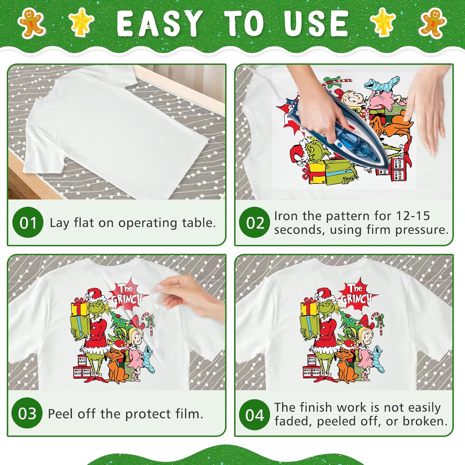 9 Sheets Christmas Iron on Transfers for T-Shirts, DTF Transfers Ready to Press, Heat Transfer Vinyl Xmas Iron on Patches Iron on Decals for Clothes Shirts Pillow Bag Covers Christmas DIY Crafts