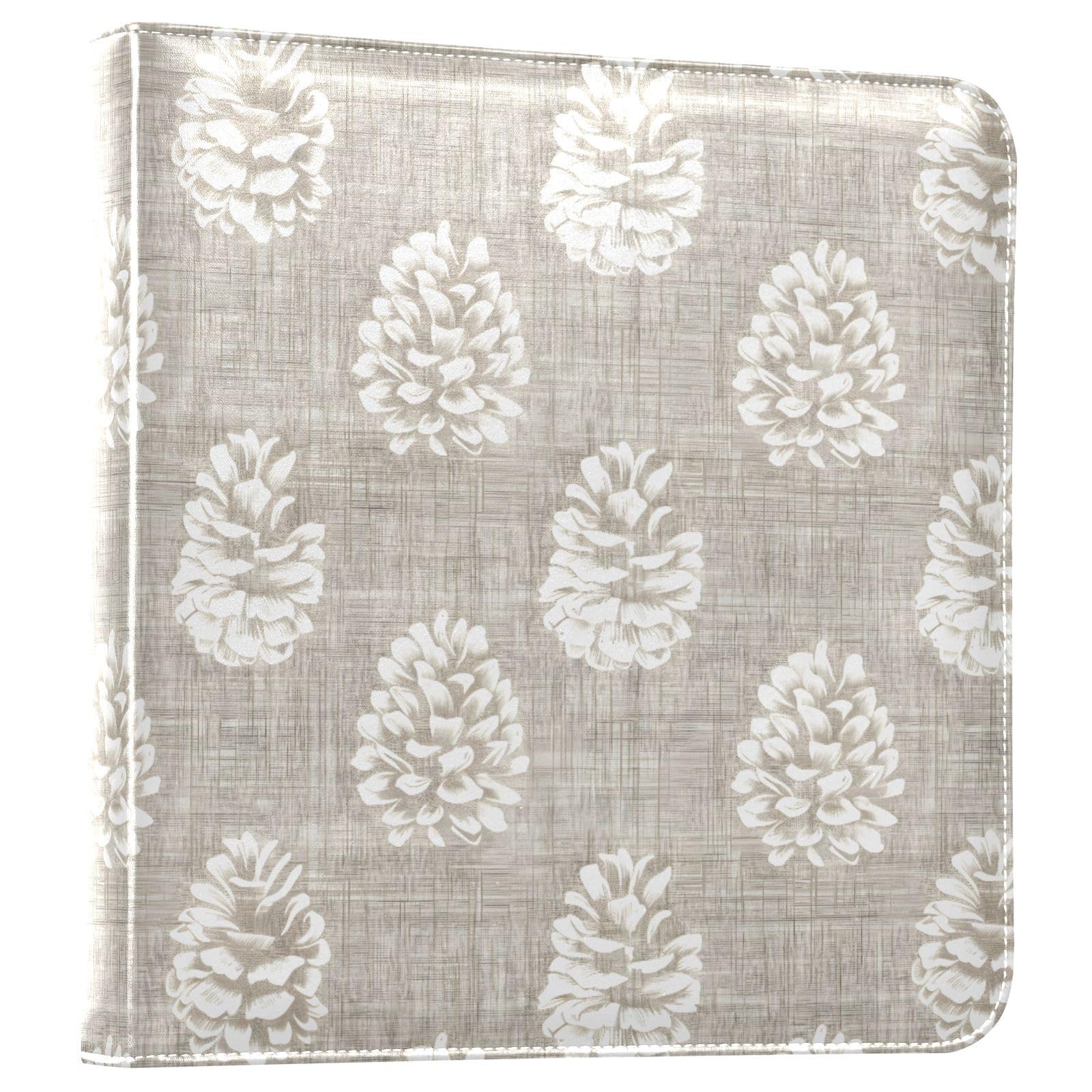 JIPONI Pinecone Cones Large Photo Album, DIY Leather Cover Scrapbook Albums for 4x6 5x7 6x8 Pictures, Self Adhesive Memory Book for Wedding, Baby, Family