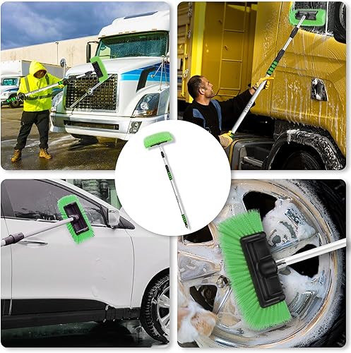 Miniatura 6 de POOPLE Cepillo de lavado de coche de 11 pies con mango largo, cepillo de limpieza de coche de cerdas suaves de flujo de 12 pulgadas con mango